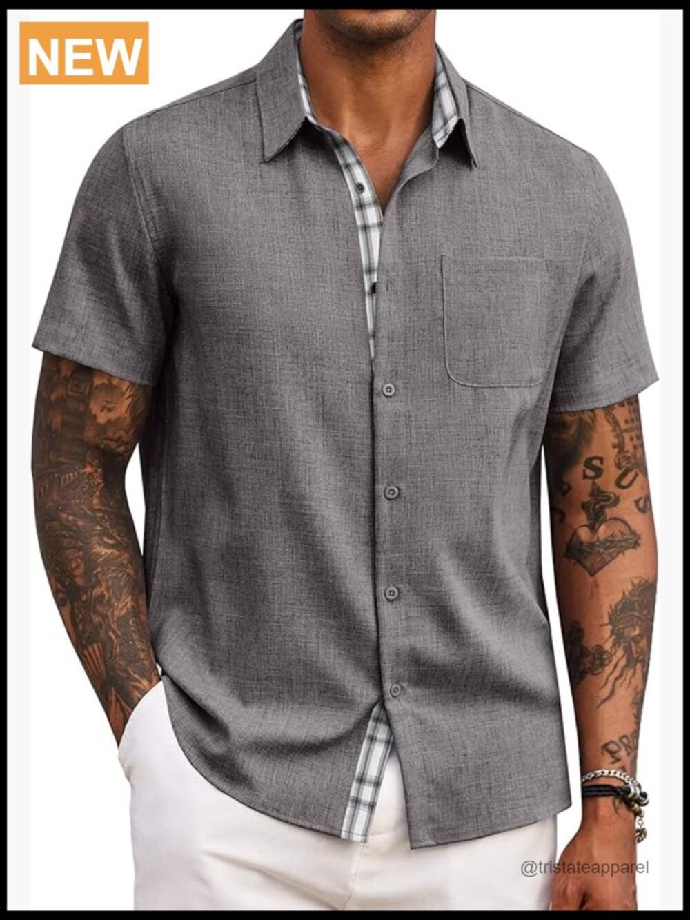 Men's Short Sleeve Button Down Shirt Casual Summer Beach Plaid Pocket